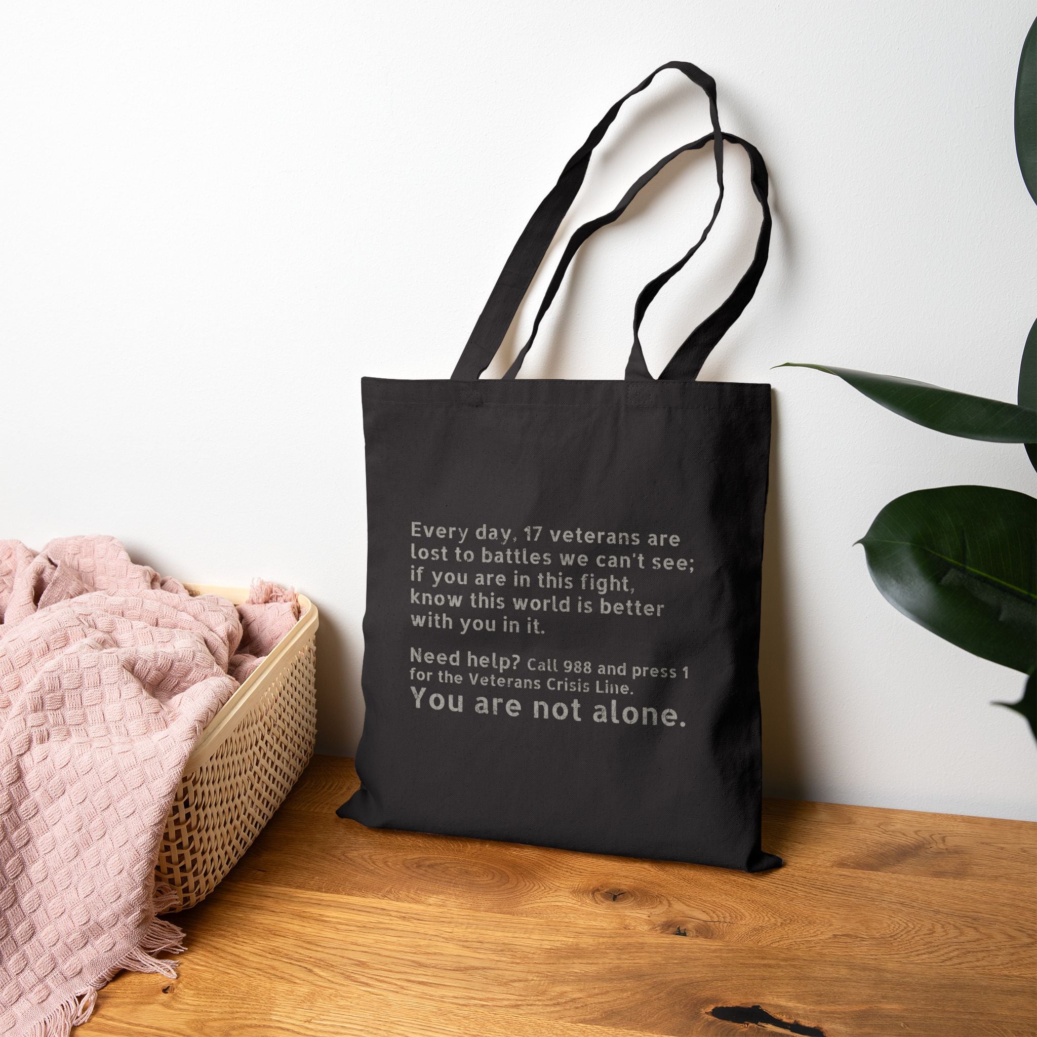 Save A Life; Hug A Veteran - Black 100% Cotton Tote Bag